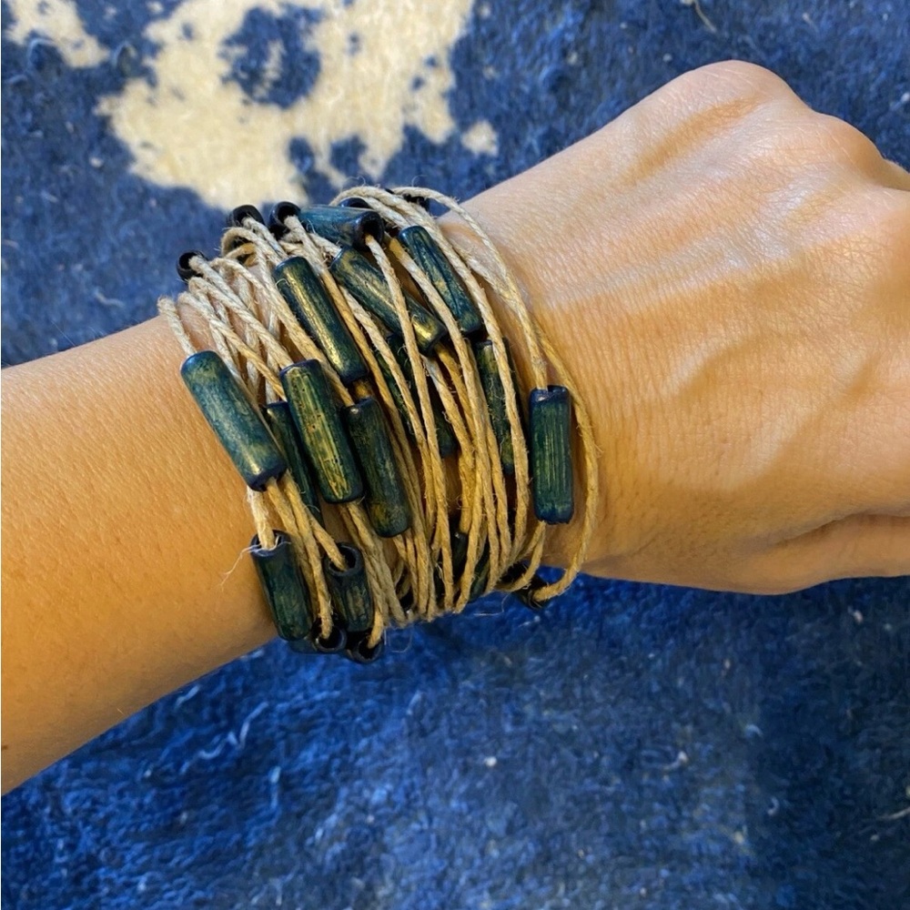 Bamboo and Leather 'Blue-Green Amazon' Bracelet (Brazil)